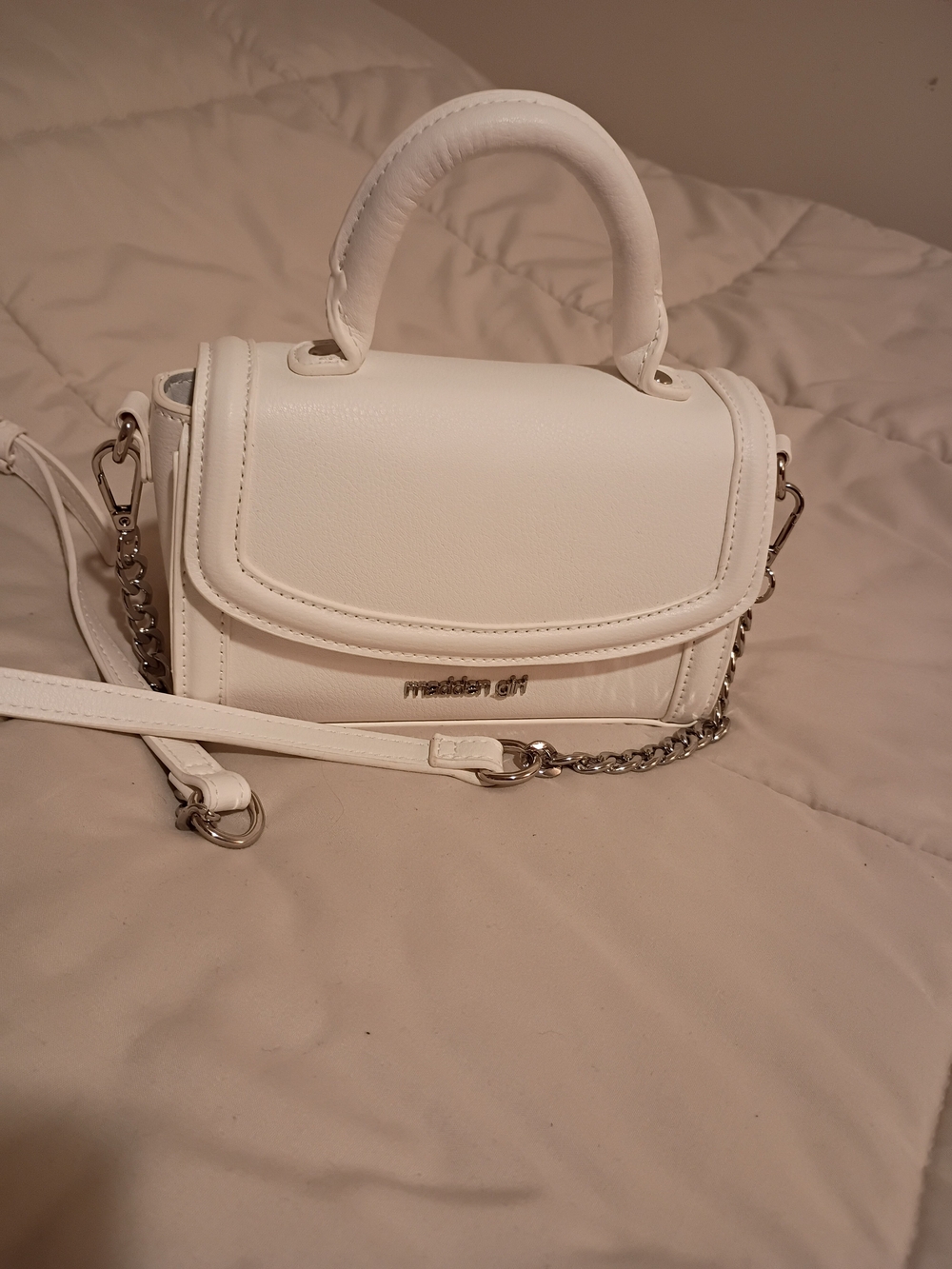 Madden Girl Top Handle Bag with Chain Strap White Crossbody